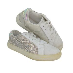Steve Madden Girls Pre-owned Leather Silver/White Glitter Sneakers - sz. 2